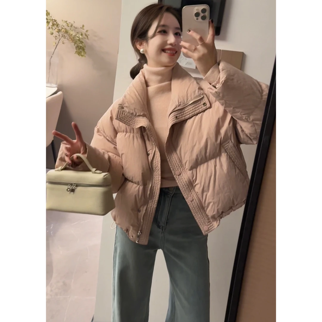 【草莓雪芙】90白鸭绒！韩版短款百搭立领冬季保暖小个子羽绒服