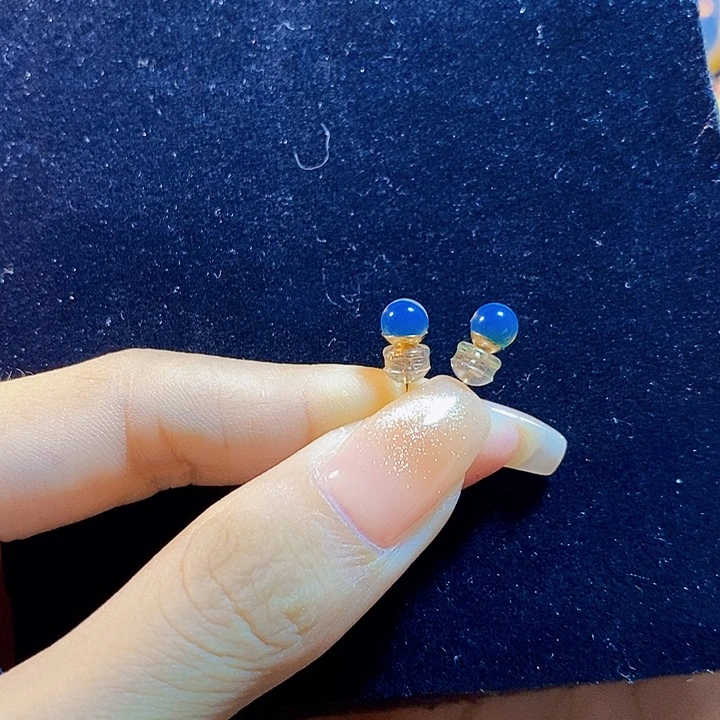 蓝珀18K金镶嵌珠宝奇石多米尼加蓝珀金镶耳钉