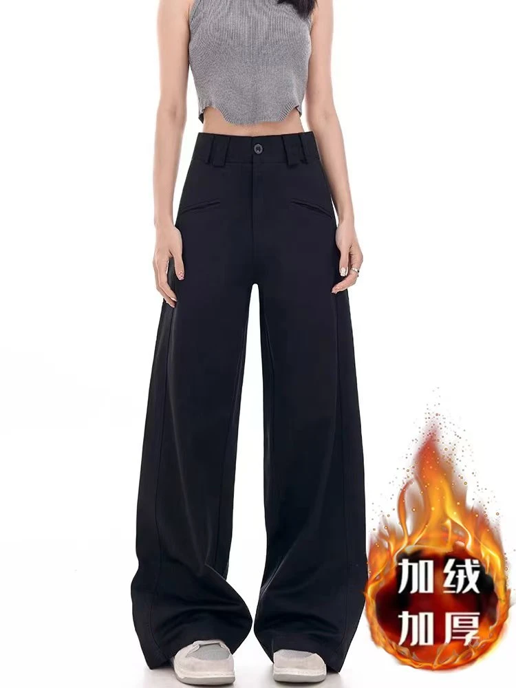 黑色西装裤女秋季新款胖妹妹mm设计感高腰宽松显瘦休闲阔腿裤子潮