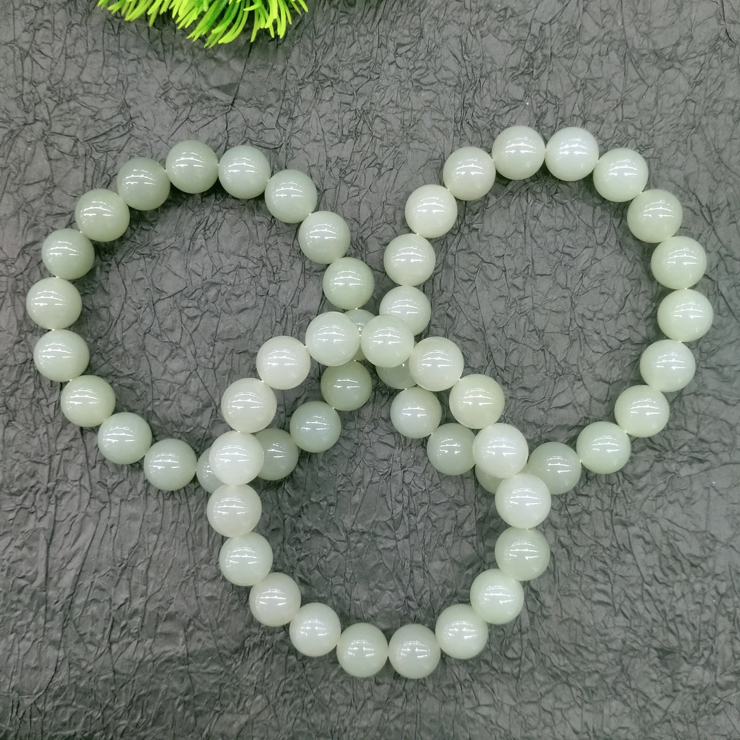 新疆和田玉且末料青白玉卡12圆珠手串 多样性发其一 大气百搭