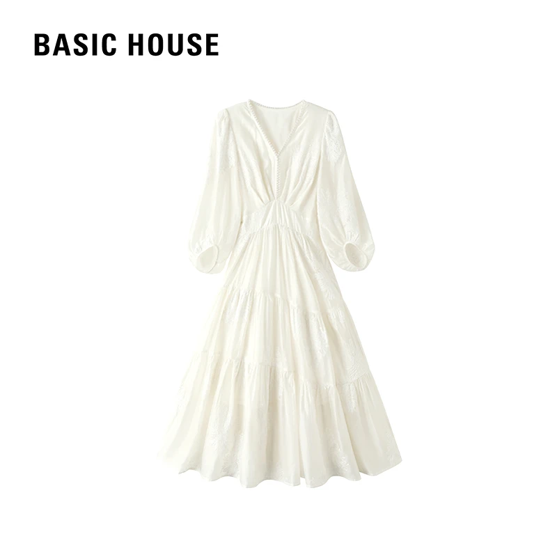 百家好女装白月光高贵气质天丝连衣裙2025夏季新款设计感白色长裙