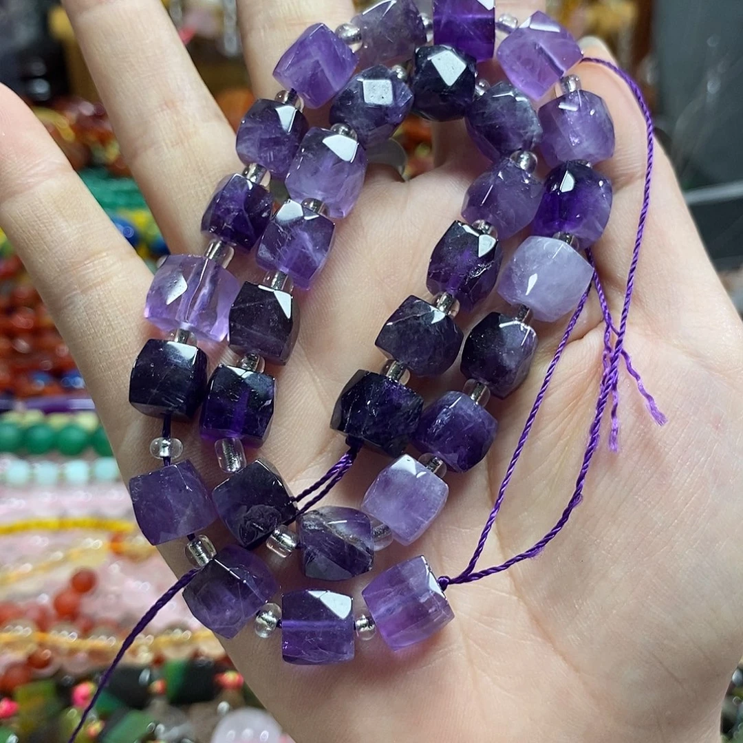 玛瑙/玉髓未镶嵌珠宝半成品紫水晶方糖一条卡10mm