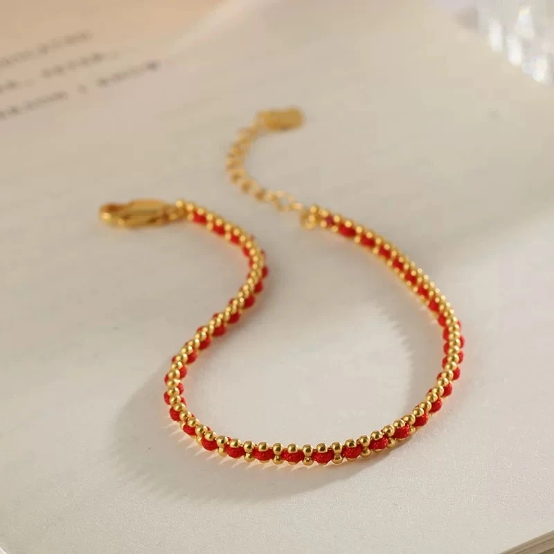 手工编织红绳珠珠手链时尚精致轻奢风百搭A008