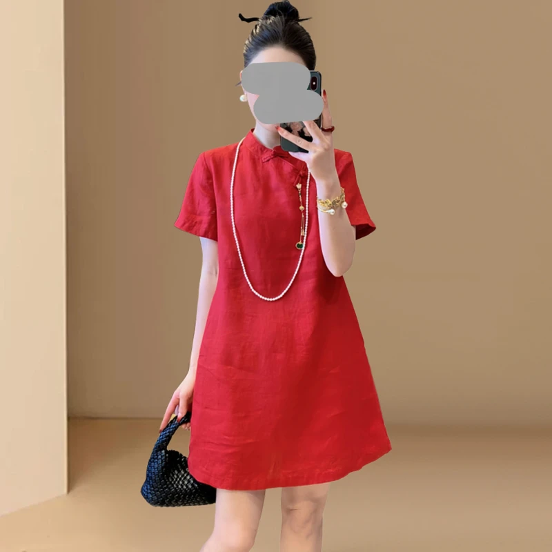 夏日绝美小裙子多巴胺小个子独特漂亮高级感大码红色新中式连衣裙