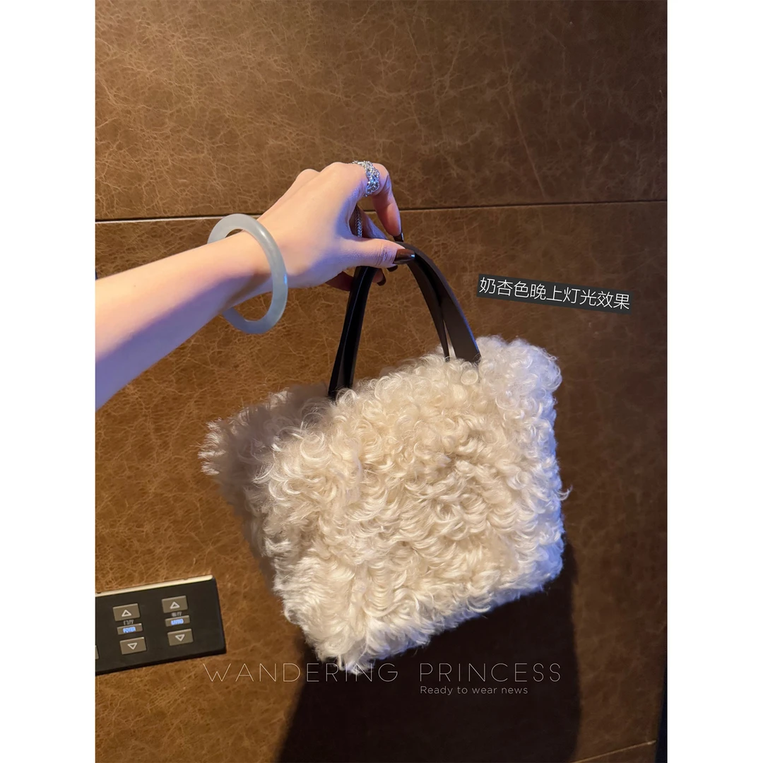 钱美西9/27新品 一体皮草毛绒 牛皮手提带子包包
