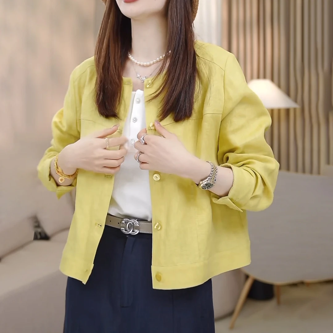 百搭圆领单排扣薄外套女2025新款春夏单层外搭开衫女上衣防晒服
