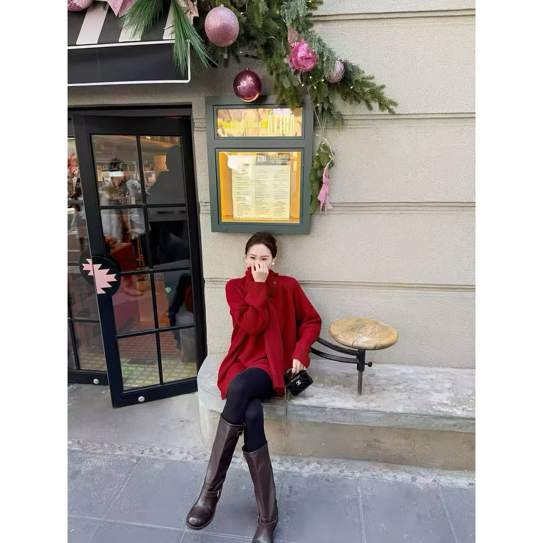 LIS&AZ-圣诞红围巾v领毛衣hp111812