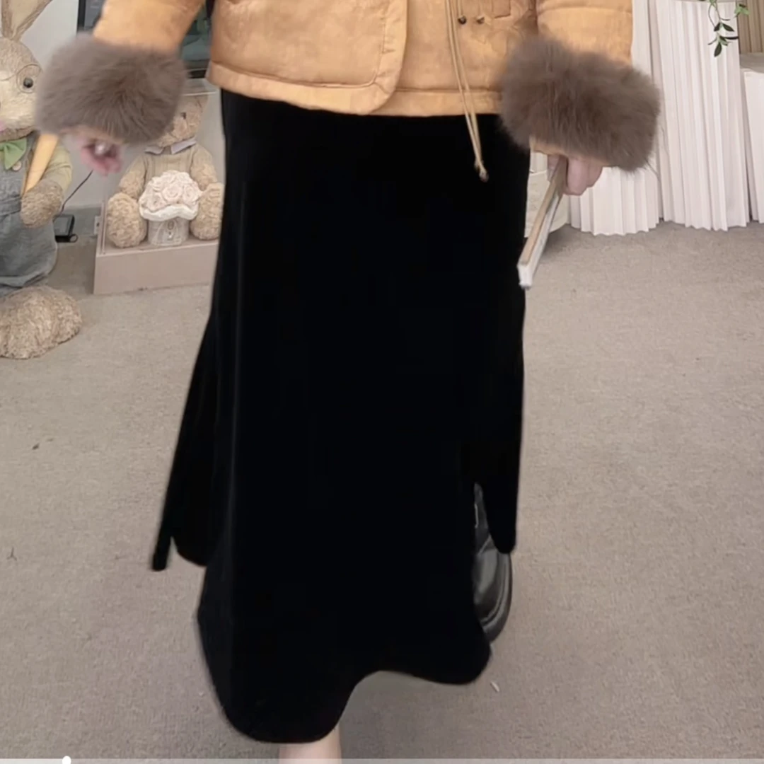 胖胖家*9990新款丝绒洋气遮肉百搭显瘦半身裙
