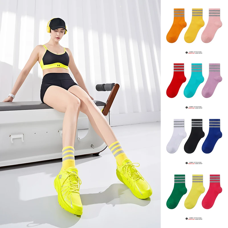 SC原创正品/3双短筒反光夜骑夜跑健身跳绳综训马拉松跑步运动袜