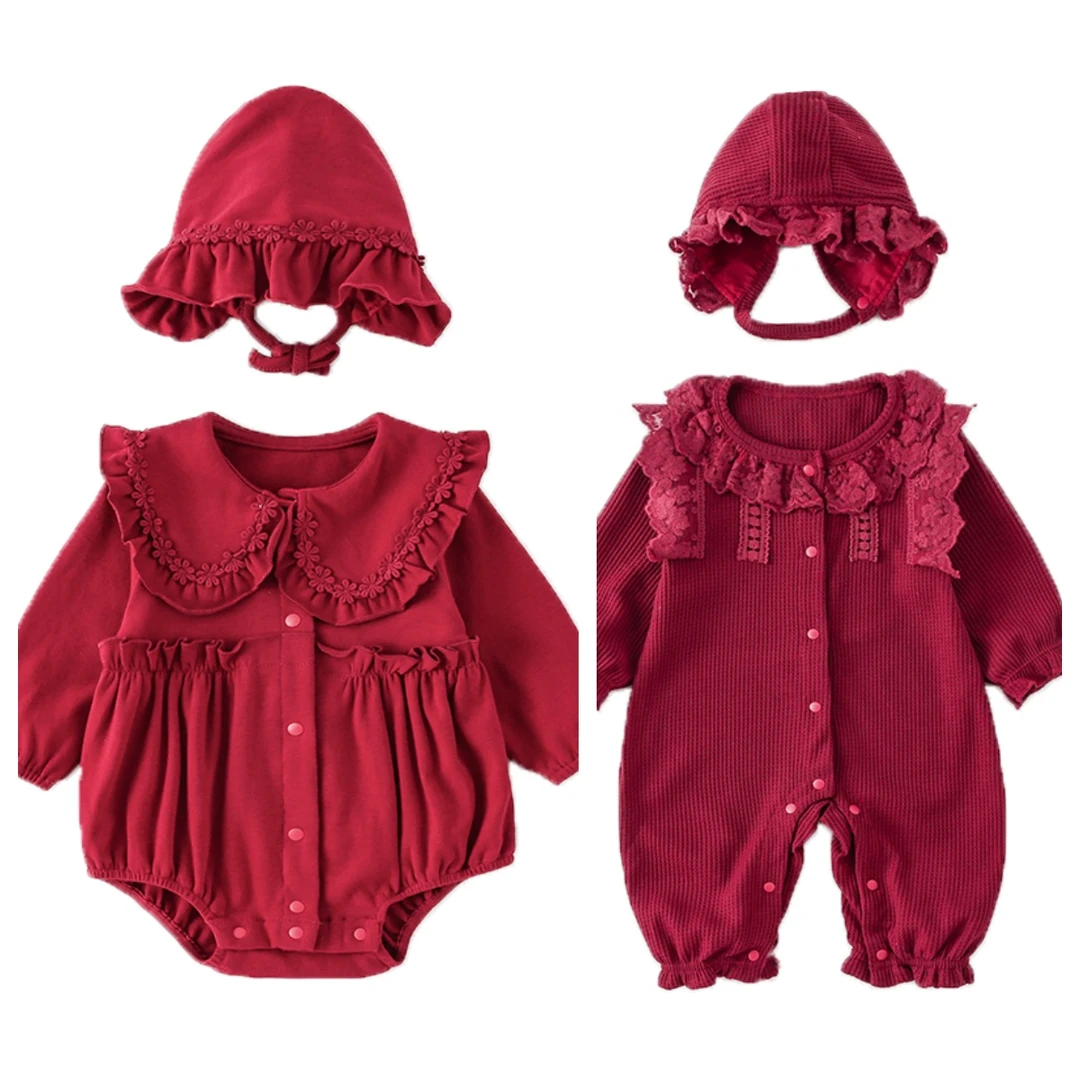 婴儿女宝宝满月秋装礼服洋气花边单层早秋衣服新生儿喜庆抓周服