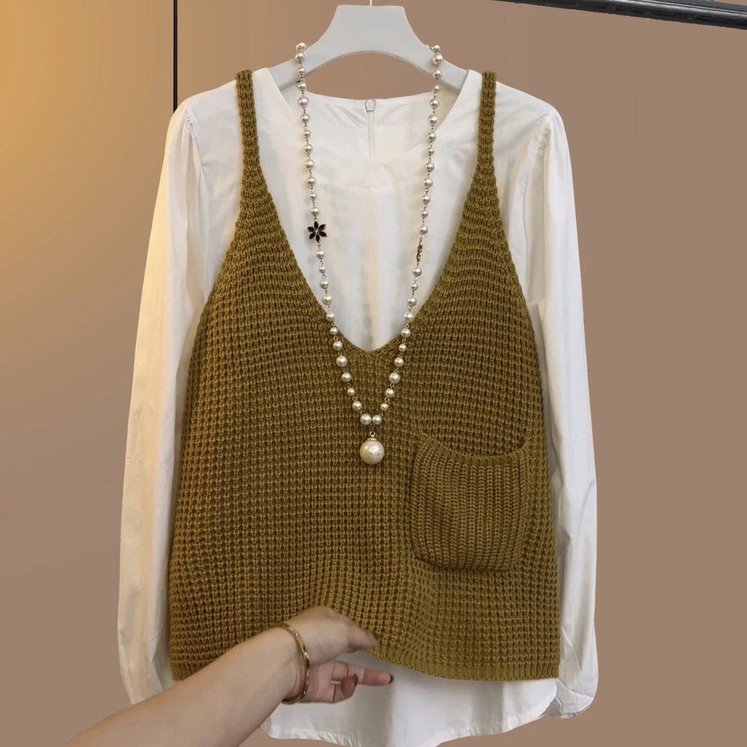 早秋季大码女装胖妹妹气质显瘦宽松时尚减龄百搭上衣黄色两件套