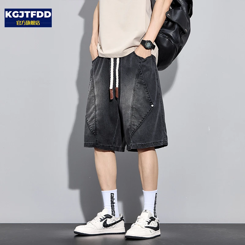 天丝牛仔短裤男士夏季薄款莱赛尔冰丝透气宽松直筒休闲五分中裤子