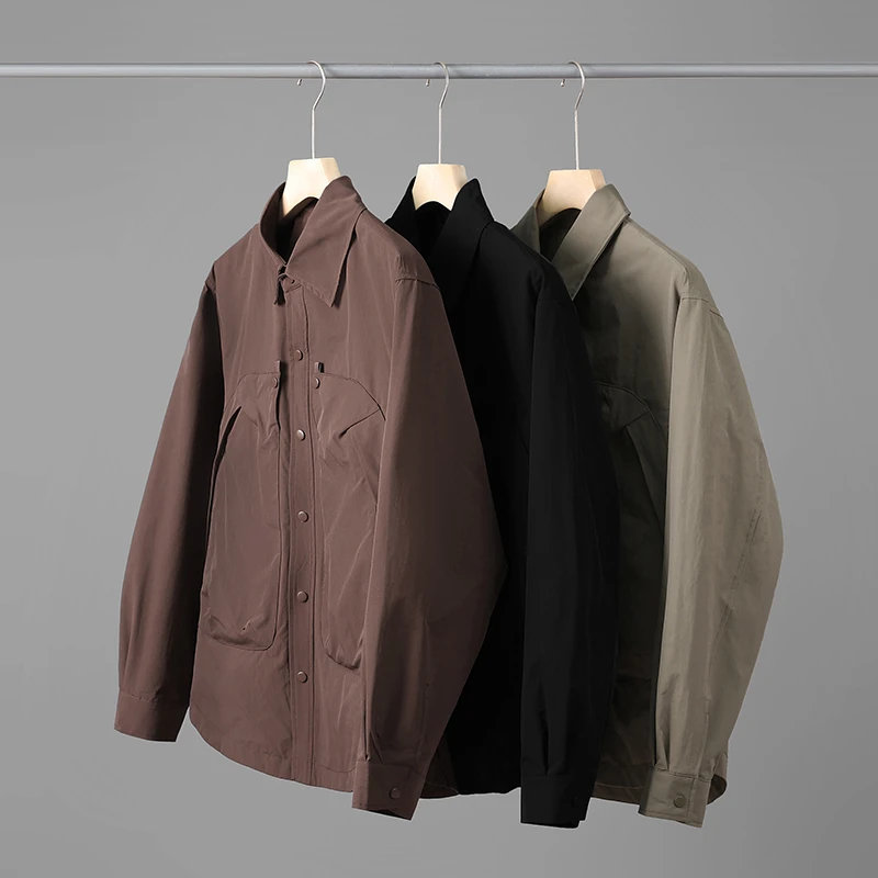 秋季新款男士港风翻领衬衫外套简约防风百搭立体男生夹克高级感潮