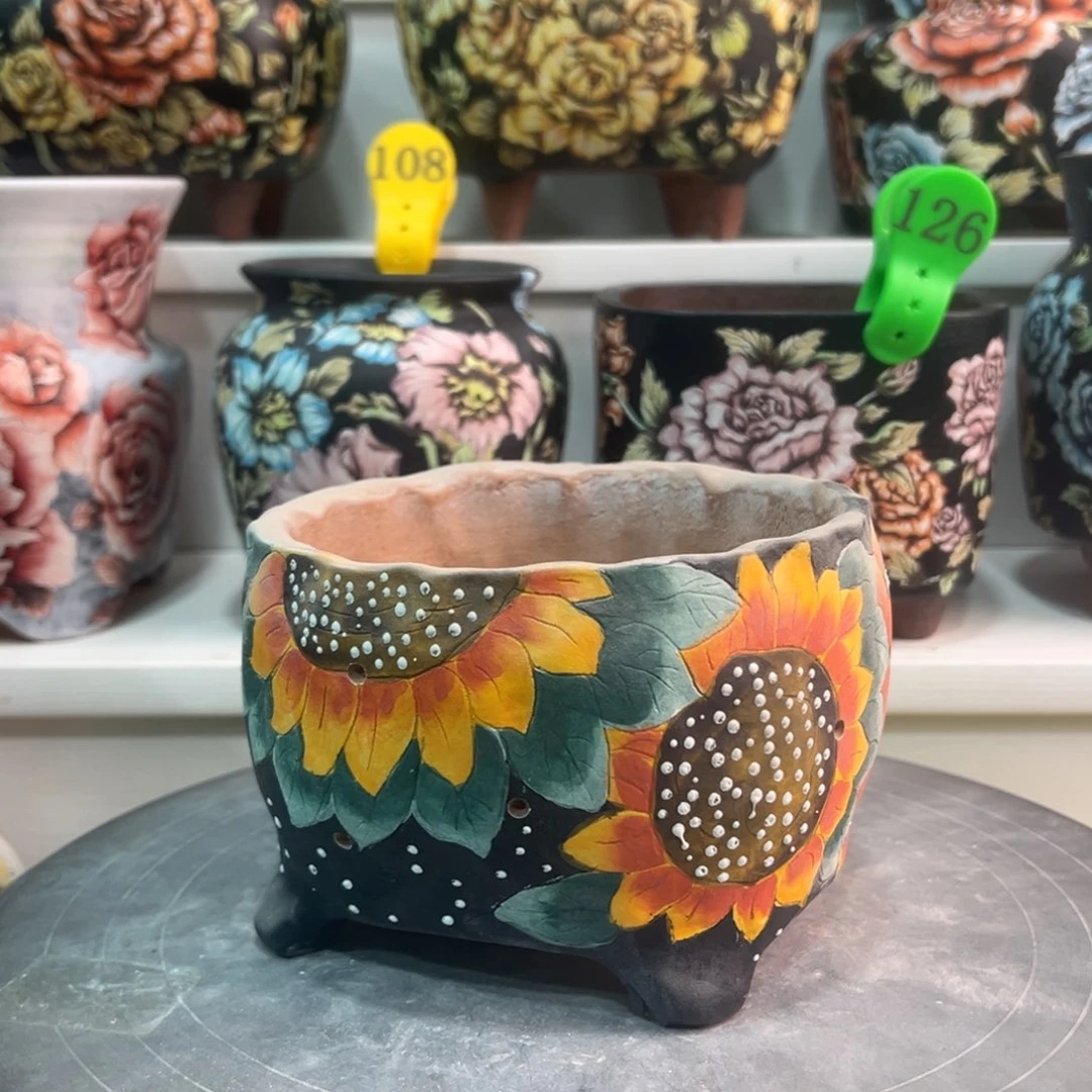 花盆紫砂手绘花盆305