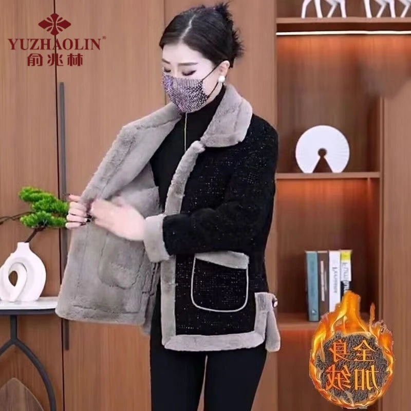 俞兆林妈妈装毛呢外套加绒加厚2025秋冬季短款女装时尚百搭保暖洋