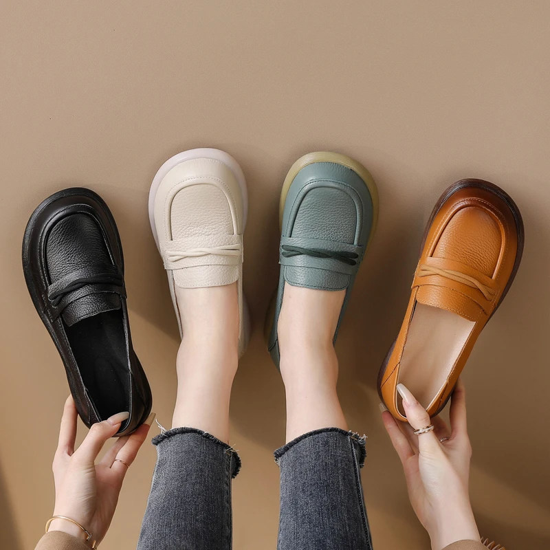 头层牛皮2025新款春季一脚蹬乐福鞋百搭平底女鞋软底软面休闲女鞋
