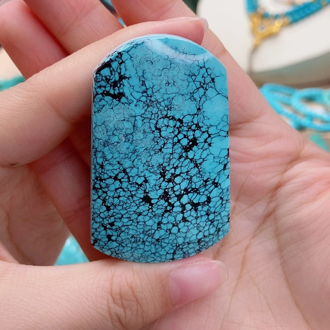 绿松石未镶嵌高瓷蓝网花无事牌（克重53.3）