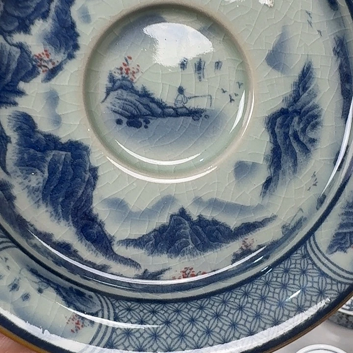 瓷片老陶泥釉里红山水高足胡乘微瑕