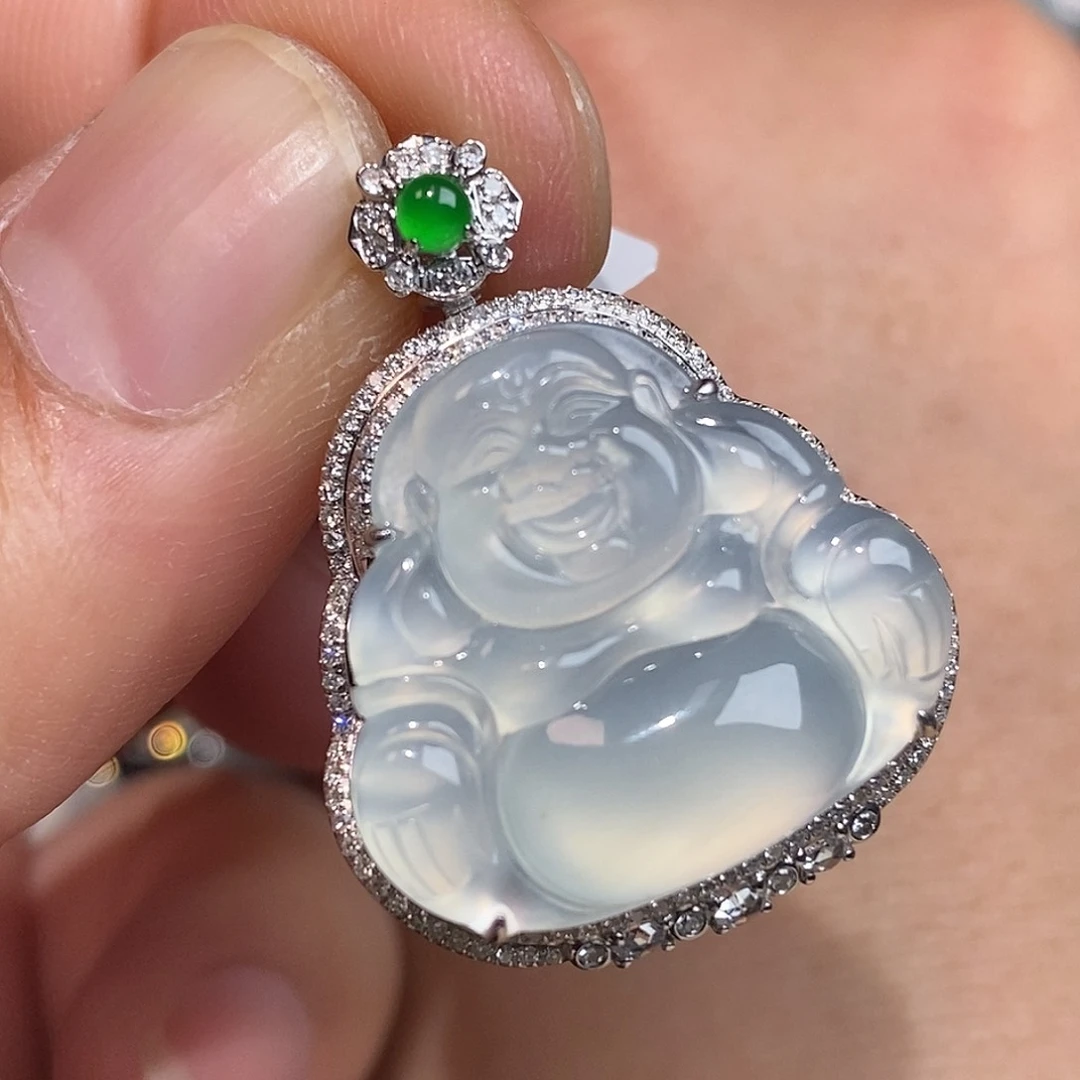 翡翠颈饰18K金镶嵌佛公