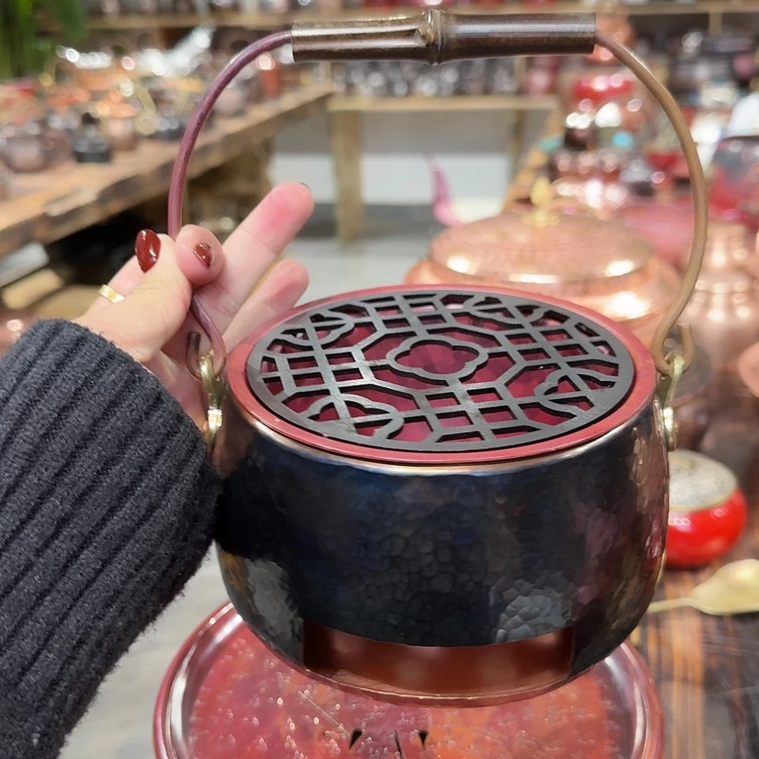 紫铜手工提梁火炉一个黑皮
