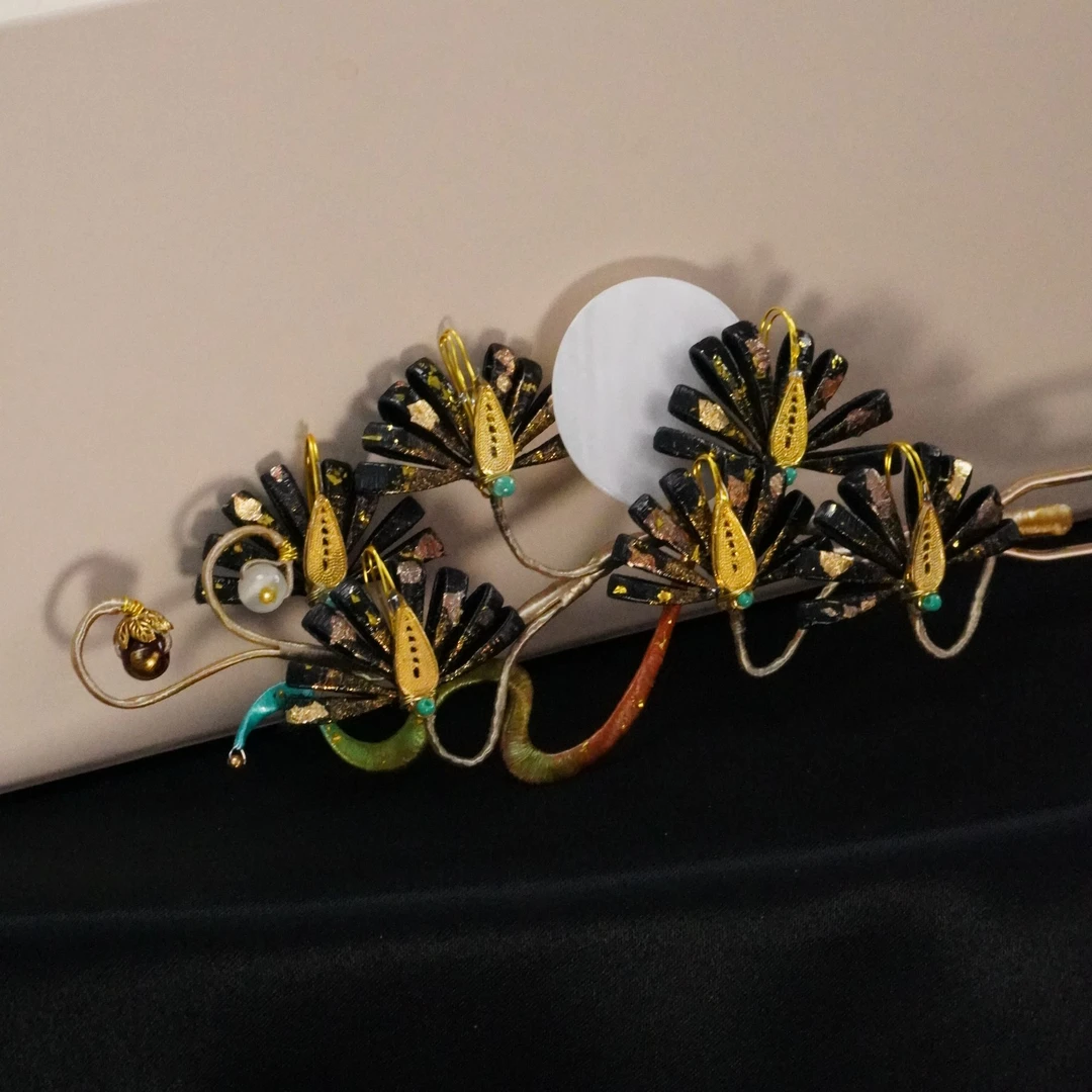 明月松间 黑金U型钗古风发簪非遗缠花发饰头饰国风新中式大气