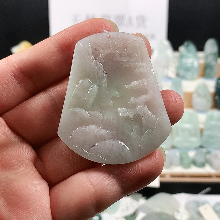 吊坠(不含链)未镶嵌翡翠4山水牌