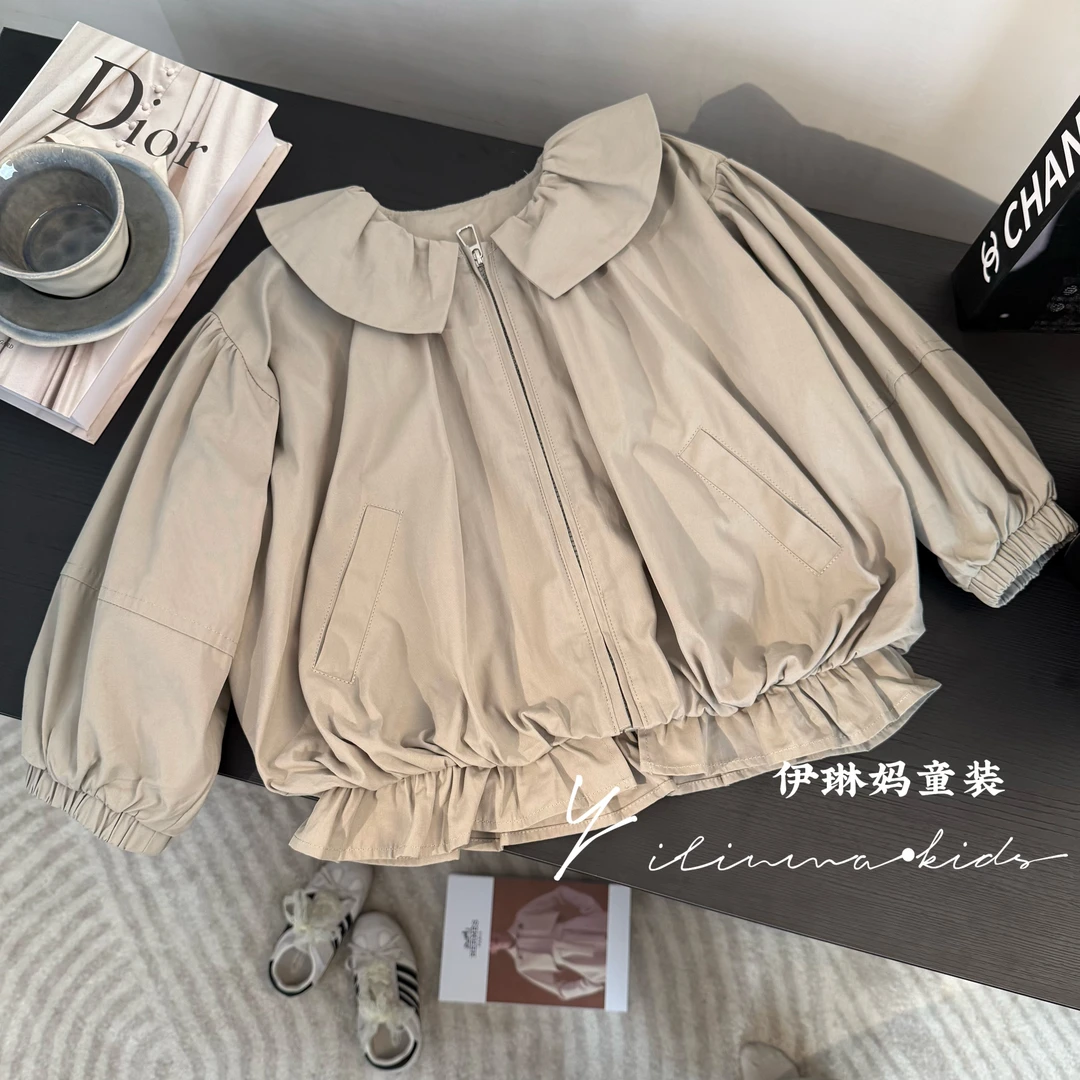 女童秋款外套2025新款时髦洋气童装女孩荷叶领上衣儿童防风外套潮