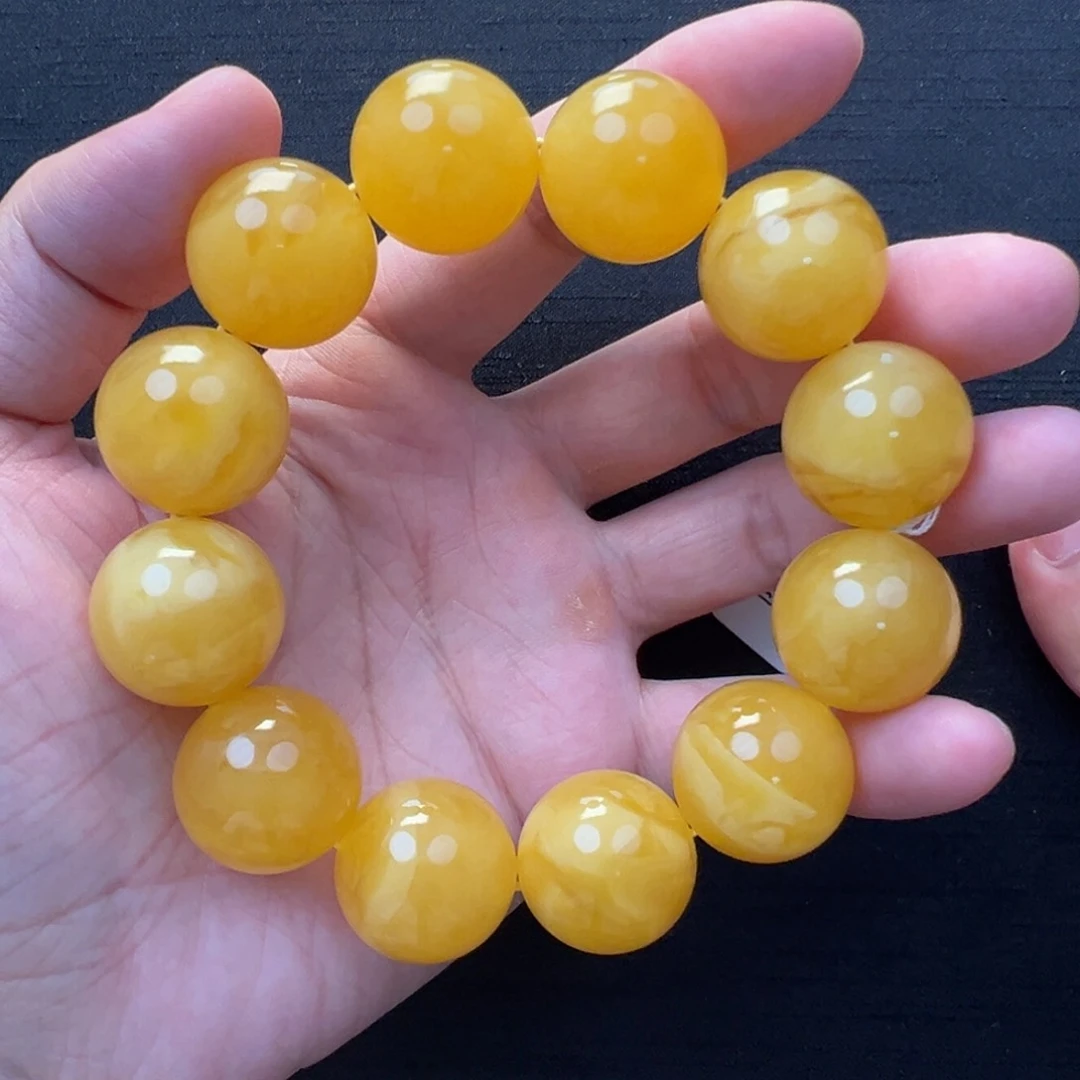 未镶嵌琥珀裸石焦皮橘浓蜡同料圆珠手串20+mm