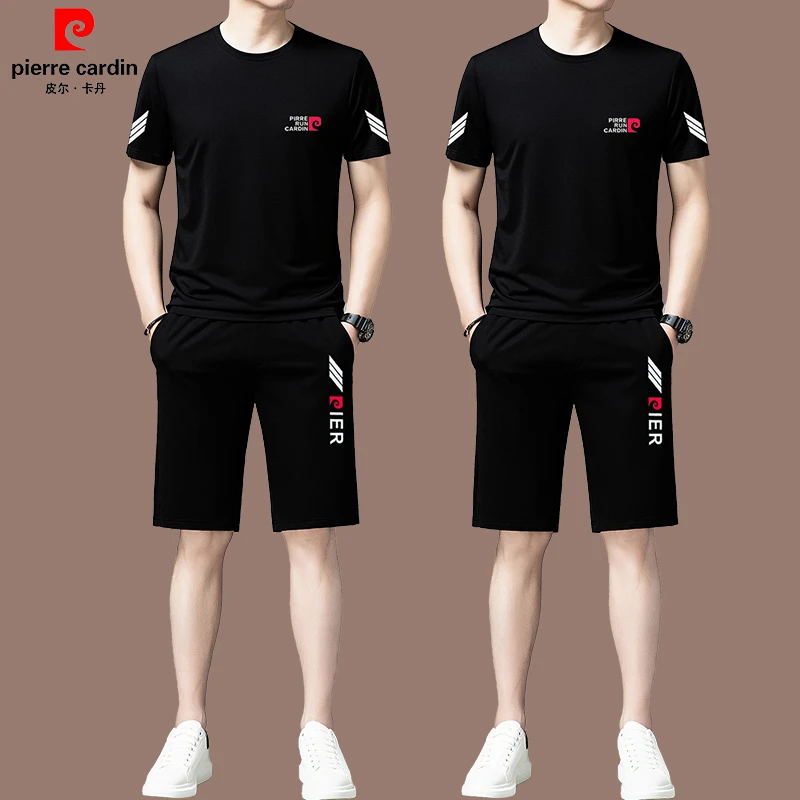 【皮尔卡丹品牌正品】夏季新款桑蚕丝男士休闲运动套装薄款夏天男装
