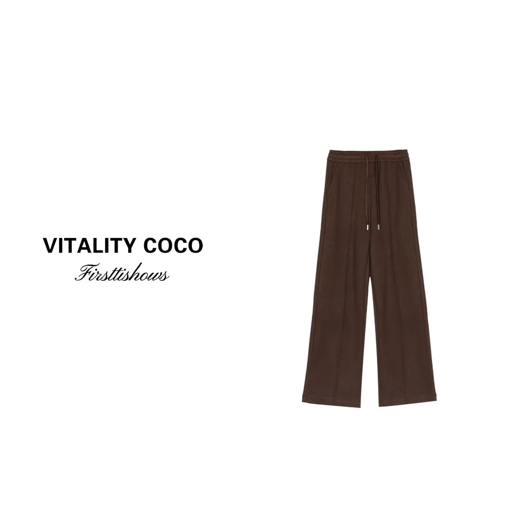 「VITALITY COCO」美利奴羊毛混纺保暖宽松直筒松紧阔腿休闲裤815