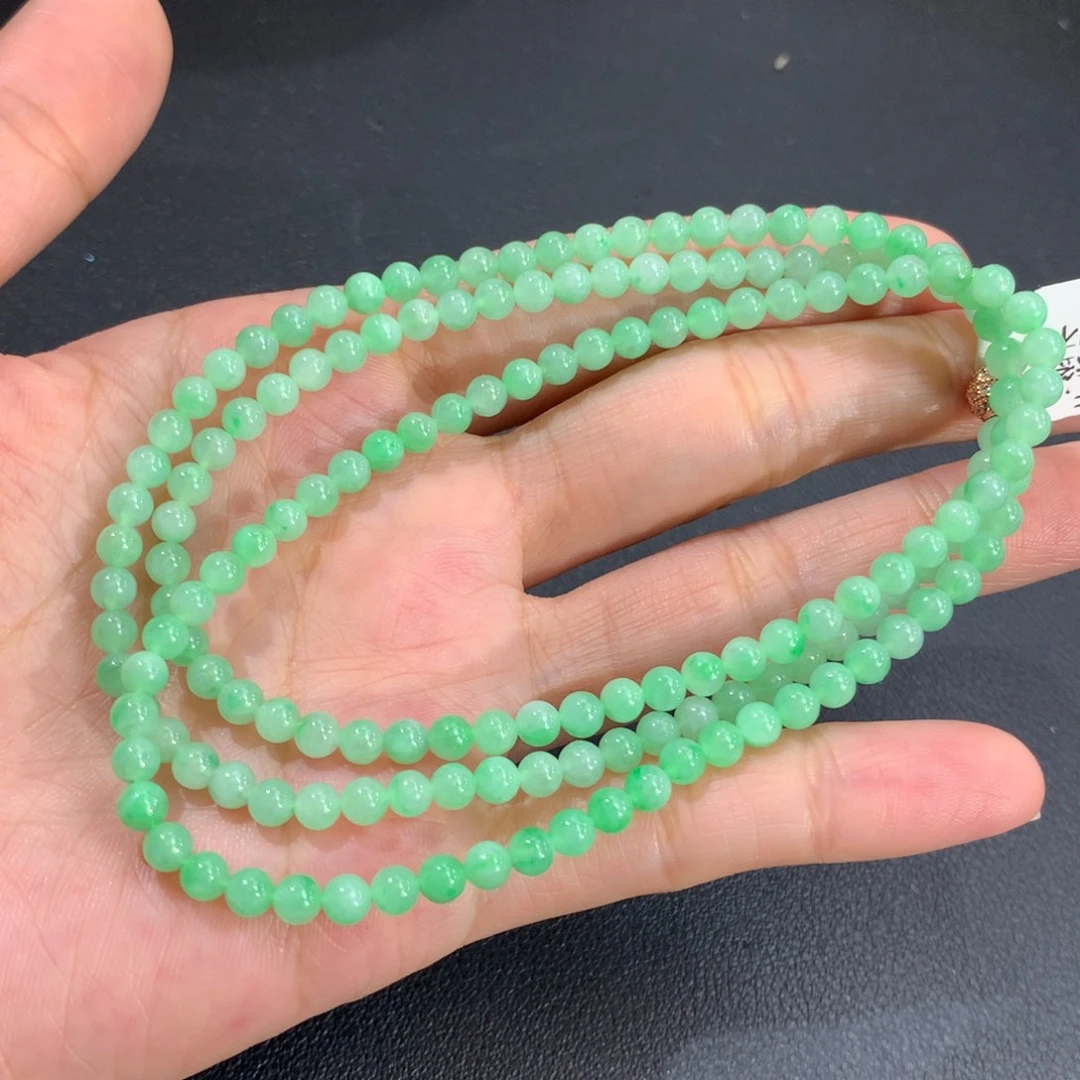 翡翠未镶嵌手串卡3.9胶润果绿项链