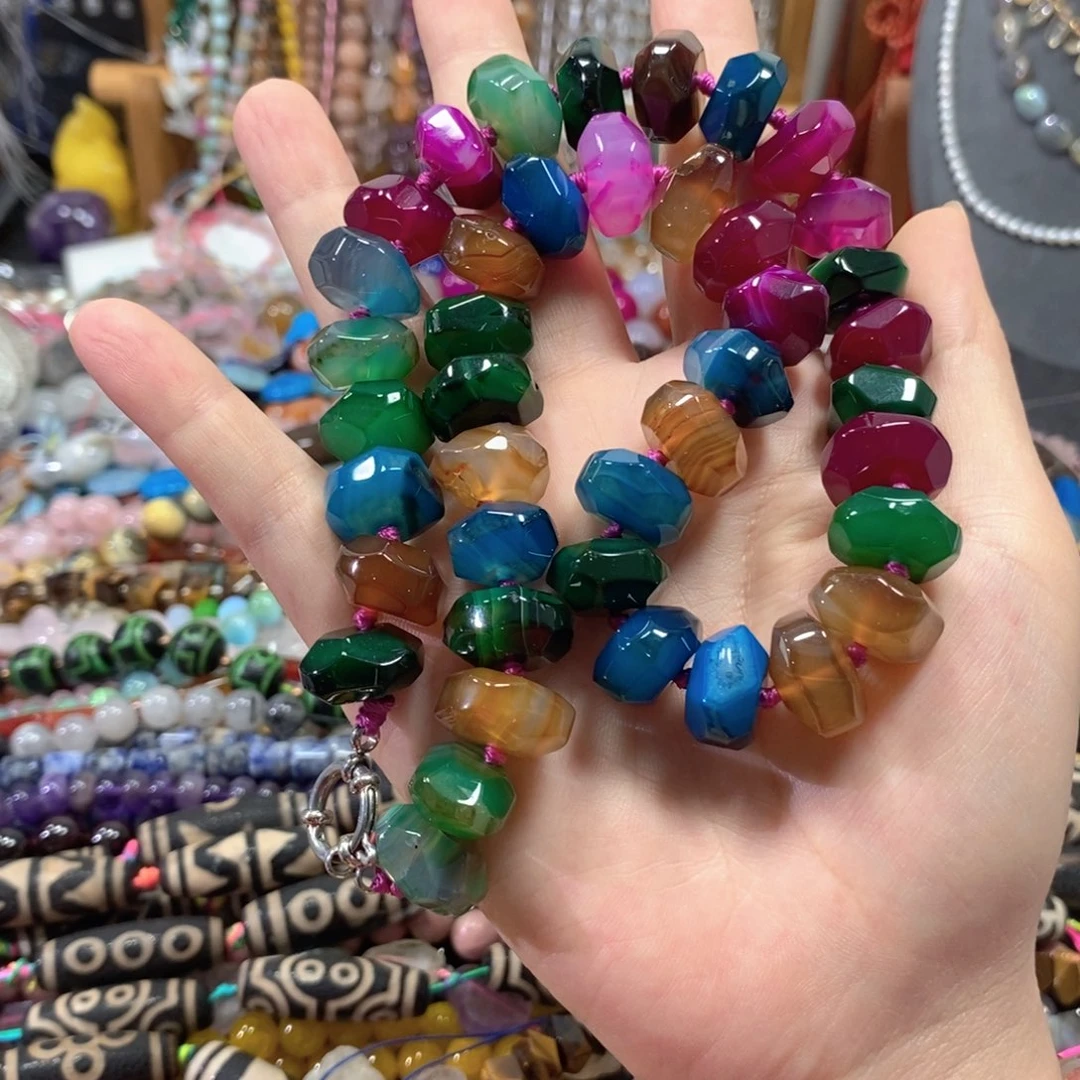 玛瑙/玉髓合金珠宝半成品多宝玛瑙项链一条卡16mm