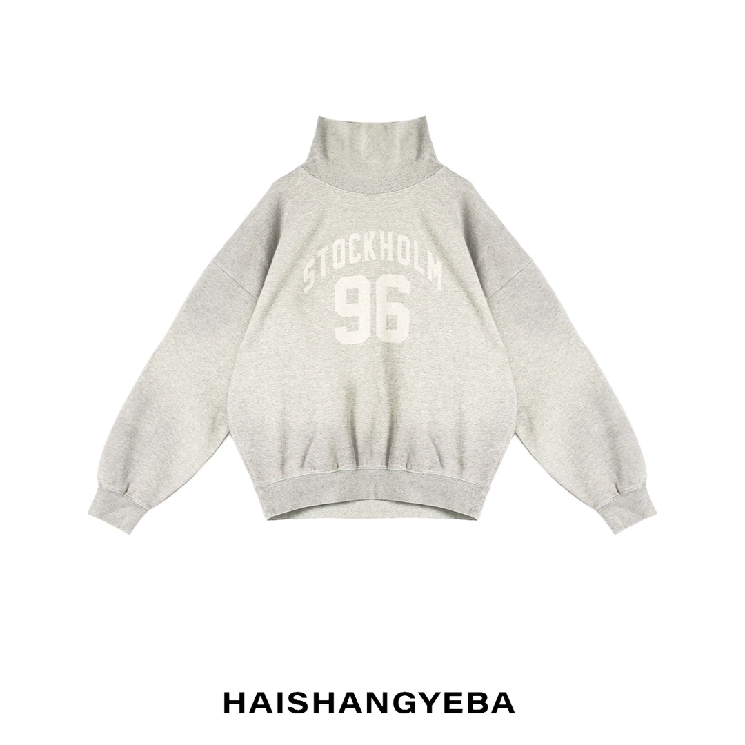 【海上叶爸】新款2025秋冬百搭棉高领宽松数字休闲厚款卫衣