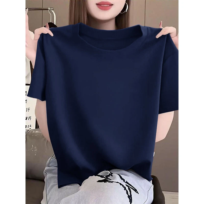 2025新款夏季短袖正肩圆领简约t恤女半袖休闲时尚百搭洋气上衣潮