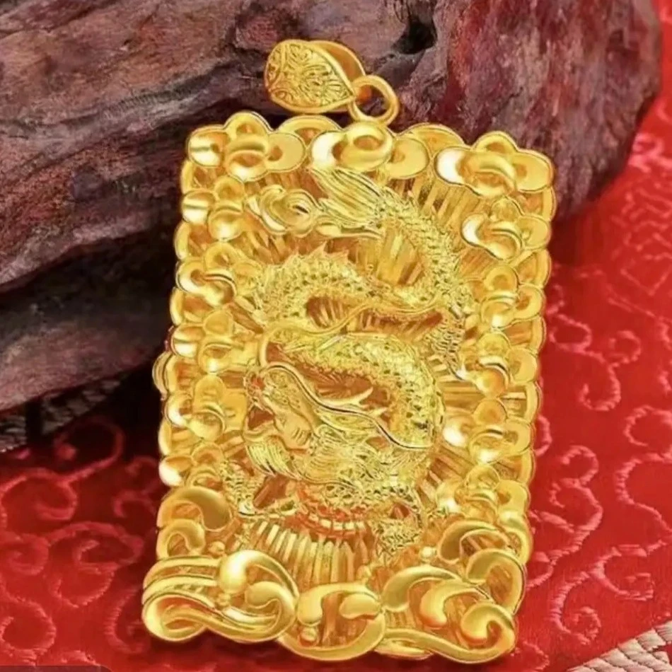 合金吊坠  合金神龙方牌金色霸气招财转运时尚百搭男士款颈链