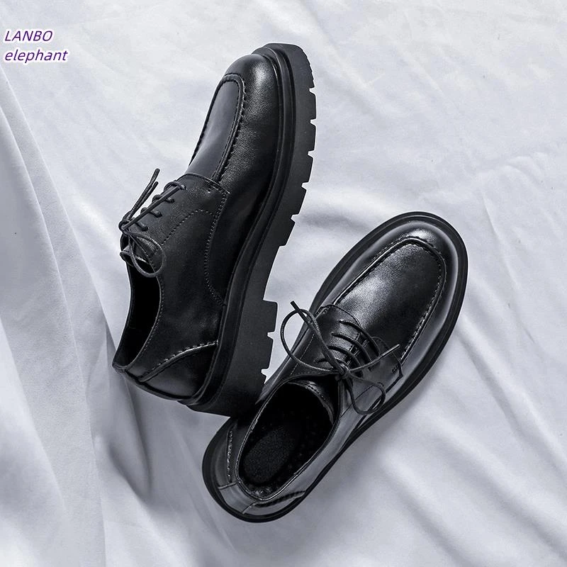 隐形增高黑色皮鞋男英伦风正装商务结婚新郎鞋西装高级感休闲男鞋