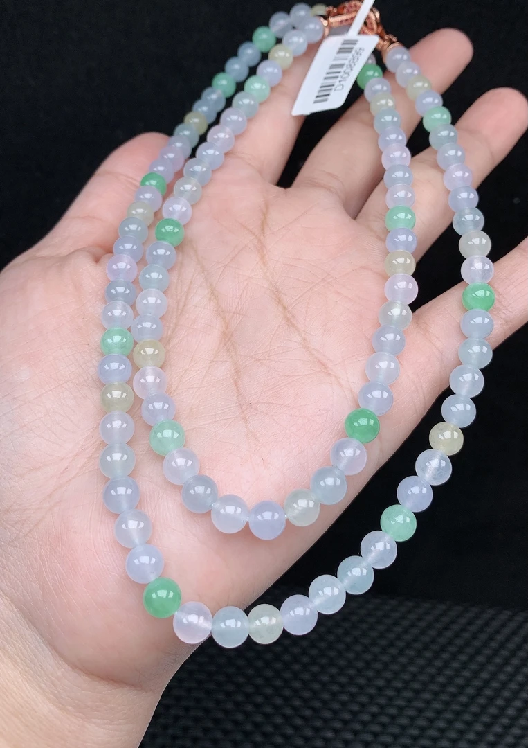 天然A货翡翠卡6项链 女士毛衣长链