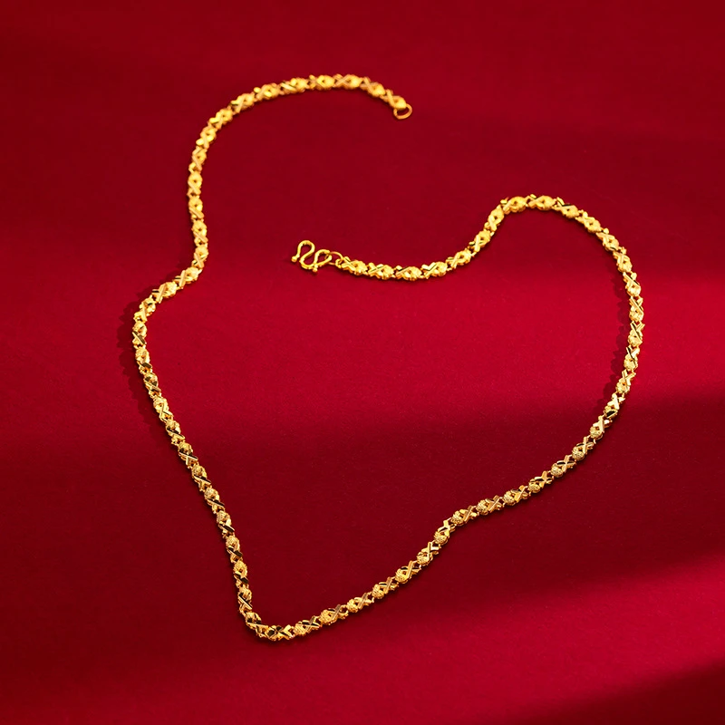 黄铜项链 纯铜镀金黄铜材质复古新中式女款多层心形四叶草造型久