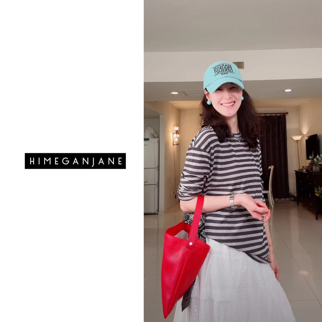 HIMEGANJANE   竹节雪花棉条纹夏季薄款宽松圆领T 24561
