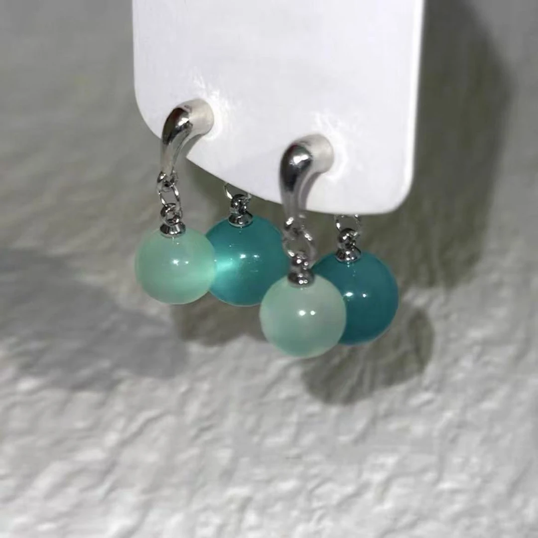 合金琉璃耳饰 1437合金夏日清透冰蓝露珠前后两戴耳环