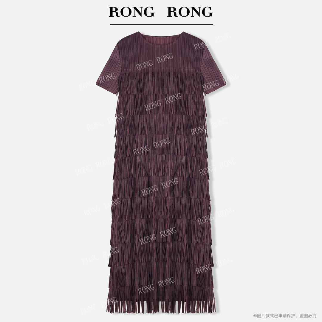 溶溶【紫烟千叠】RONGRONG 圆领垂坠感层叠流苏三宅短袖连衣裙25705