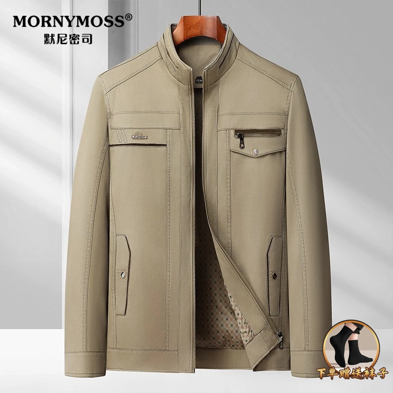 2025新款春秋季休闲外套男立领中年人爸爸水洗棉大尺码茄克衫