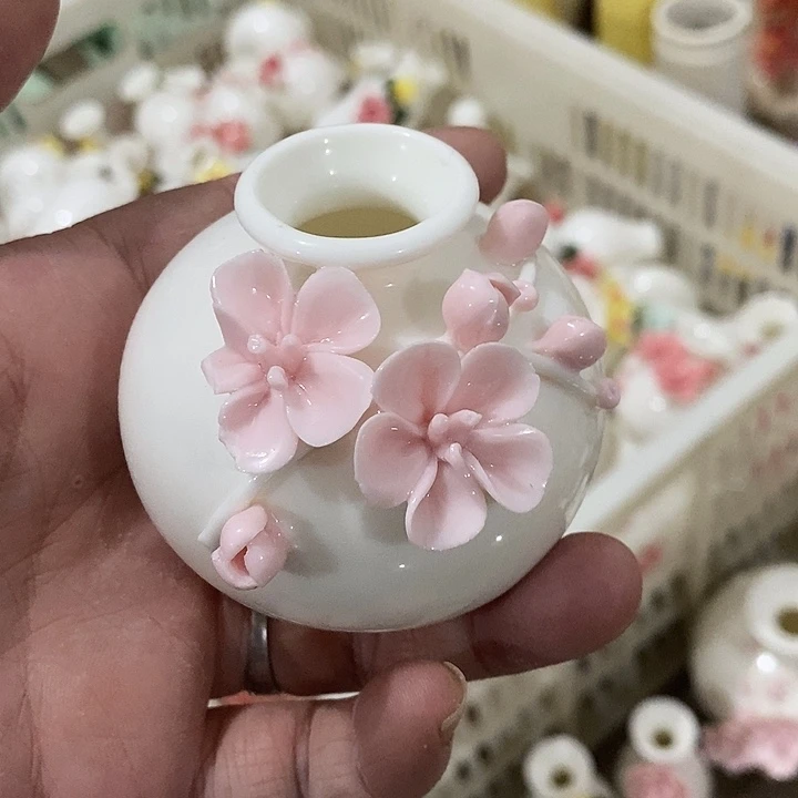 瓷片纯手工陶瓷花摆件1瑕