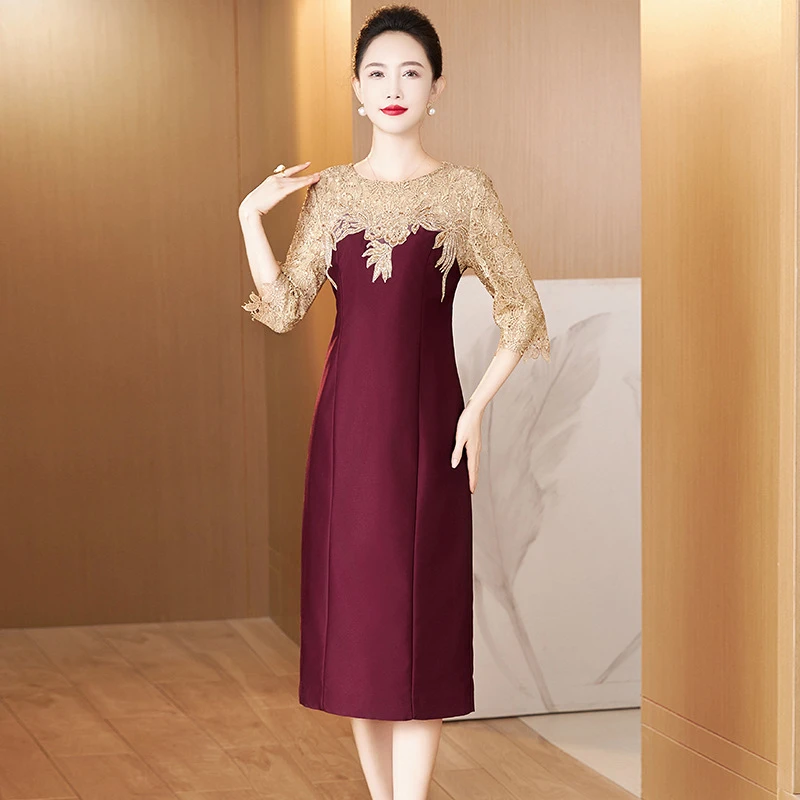 2025年新品秋季修身显瘦年轻妈妈装高档洋气显年轻喜婆婆婚宴礼服