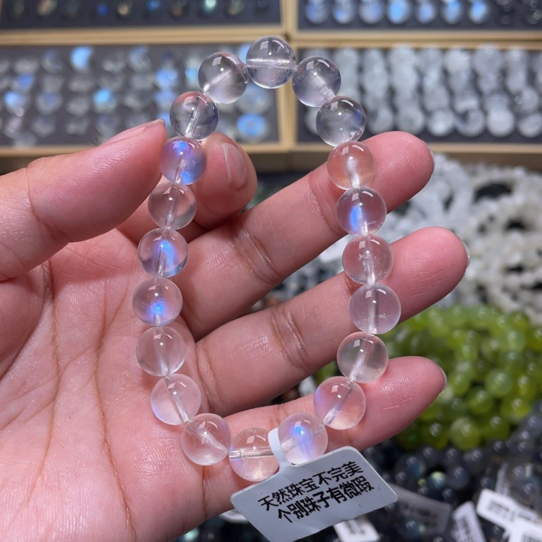 月光石手链未镶嵌P****e高冰透蓝月光手链9.5mm