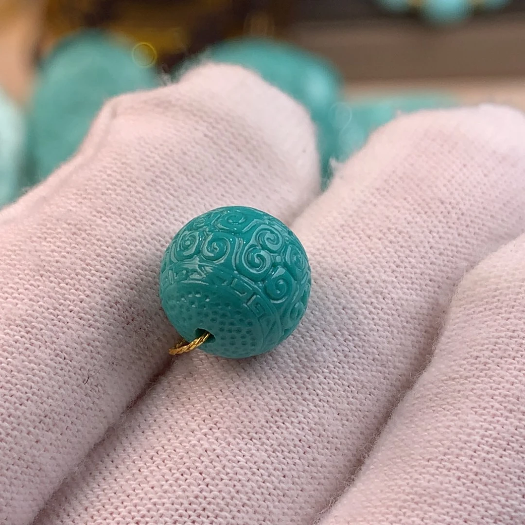 绿松石未镶嵌回纹圆珠卡10.5