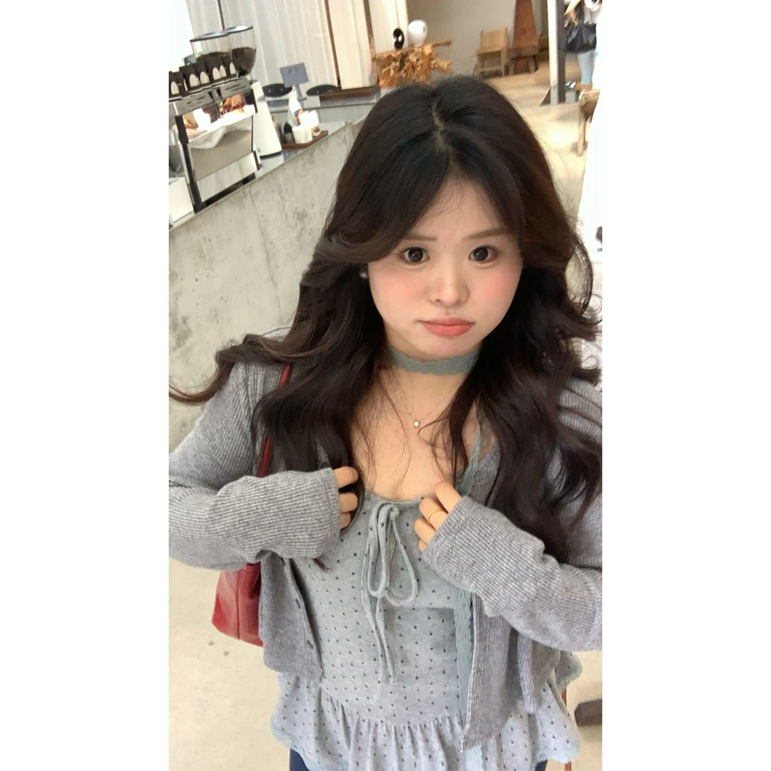 【圣诺蕾少女】大头婷定制（TT）长袖软糯开衫波点木耳边吊带背心套装