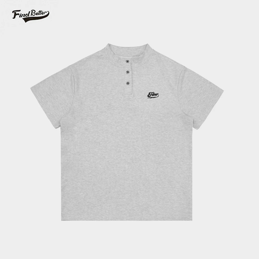 新款春夏条纹宽松棉感宽松透气亨利领经典百搭运动短袖T恤-289