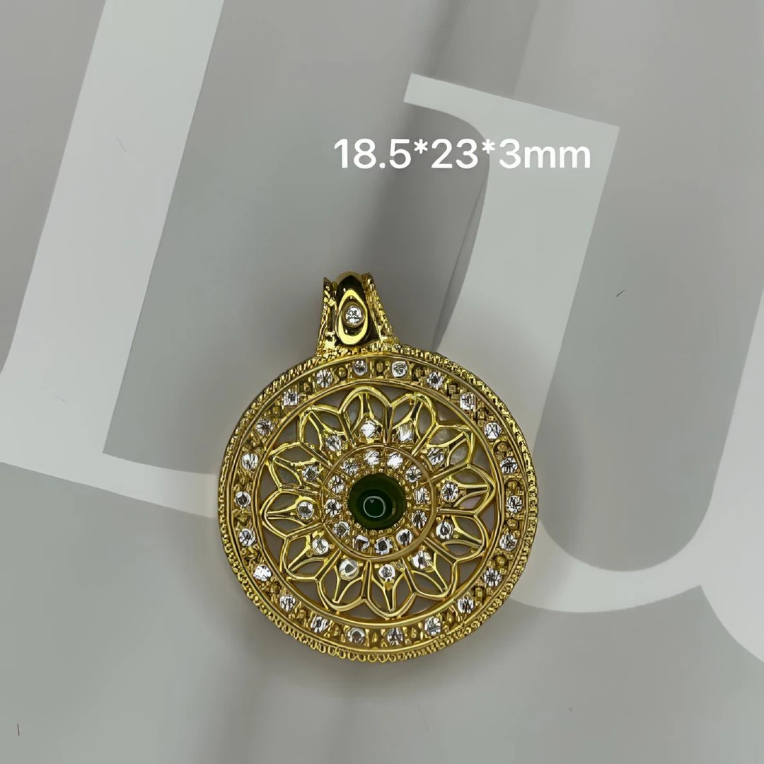 18k黄金天然白贝母 八宝罗盘吊坠 女士复古时尚宫廷风古风五福