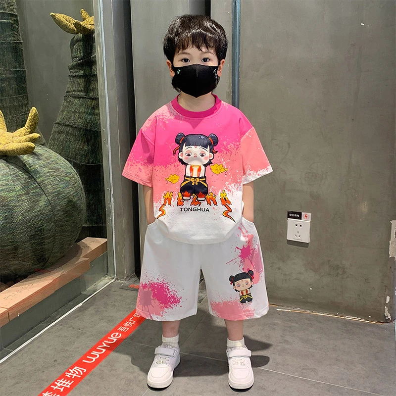 哪吒衣服男女童夏装套装2025新款宝宝夏季短袖儿童服装男孩两件套